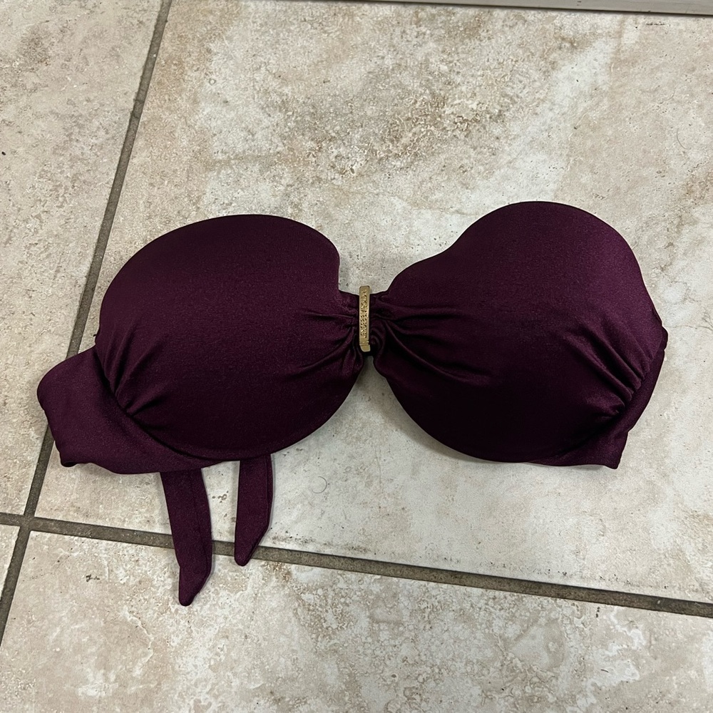 Victoria’s Secret Maroon Push Up Strapless Bikini Top Size 32B
